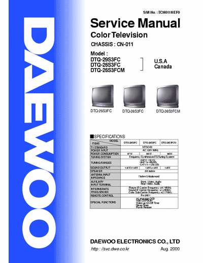Daewoo DTQ-29S3FC, DTQ-26S3FC (M) Service Manual Color Television NTSC-M, 120V 60Hz (Aug. 2000) - (2.739Kb) Part 1/2 - pag. 45